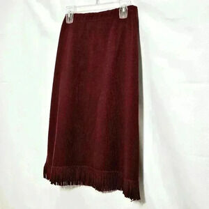 🛑 NWT Nina Leonard Acrylic Knit Stretch Fringed Hem Skirt Cranberry Size XL